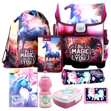 Einhorn Unicorn PFERD 8 Teile Set SCHULRANZEN RANZEN TORNISTER Pony Horse Tasche