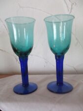 2 Weingläser mundgeblasen  Glas grün blau  mediterraner Stil