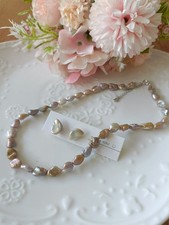 Set! wunderschöne Unikate Natürliche Keshi Perlen-Kette /Ohrstecker ( lila-grün)