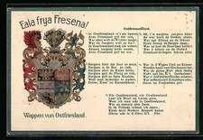 Lithographie Eala frya Fresena!, Wappen von Ostfriesland und Ostfiesenlied 1925 
