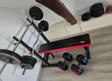 Hantelbank von Trainhard klappbar mit Gewichten Langhantel Kurzhantel Curlstange