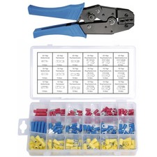 Kabelschuhzange mit Ratschenfunktion + 200 Kabelschuh Presskabelschuh Sortiment