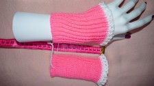 Pulswärmer Stulpen   warm Handarbeit -  rosa weiß  Damen oder Kinder
