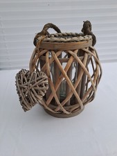 Vintage Shabby Style Laterne Windlicht - Holz Geflecht  mit Glaseinsatz