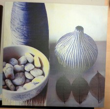 Leinwandbild Wandbild Bild Vase,Steinchen,Blätter  blau-Töne 40 x 40 cm