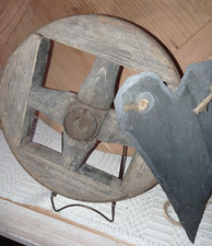 altes Wagenrad Holzrad Rad Ø 25cm Holz Metall mit Schiefer Handarbeit ,gereinigt