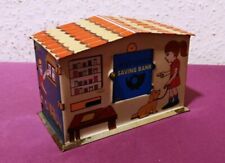 Mech. BLECH SPARDOSE " SAVING BANK" 13 x 6,7 x 8,5 cm funktionstüchtig VINTAGE 