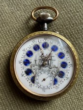 Antike oversize Taschenuhr Kartuschen Zifferblatt Segel Schiff - 67 mm ca. 1900