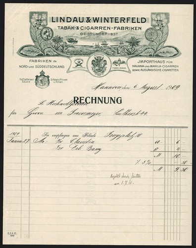 Rechnung hannover 1909 lindau - rechnung,
