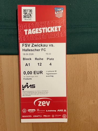 Sammlerticket fsv zwickau - fsv, vs