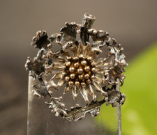 Hübsche 835 Silber Brosche Blüte Blätter Floral Teilvergoldet Tracht Charivari