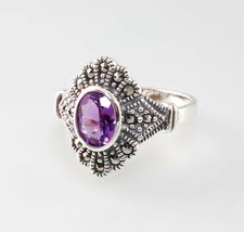 9927650-d  925er Silber Amethyst.Markasit-Ring Gr.56 Vintage