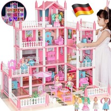 Puppenhaus 4 Etagen 11 Zimmer mit Möbeln und Zubehör inkl kleine Puppe LED Licht