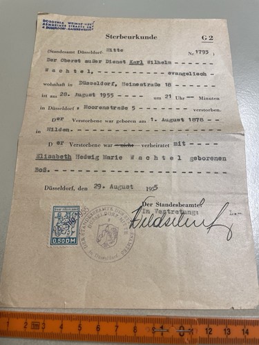 Sterbeurkunde düsseldorf 1955 - düsseldorf,