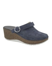StylediVita Damen Leder Slipper mit gepolsterter Einlegesohle und Keilabsatz - BLAU (Blue