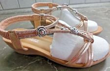 Damensandalette Gr. 38 mit Keilansatz, beige mit Gold, neu