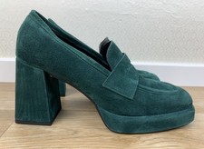 NEU! KAERLEK Gr. 40 Pumps Plateau Karree Made in Italy Petrol Verlors e9