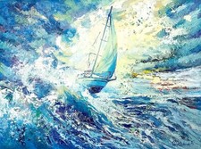 ölgemälde segelboot see - Ölgemälde,