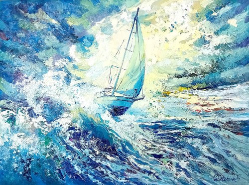 ölgemälde segelboot see - Ölgemälde,
