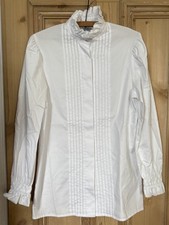 Vintage Laura Ashley weiße Bluse Hemd Biesen Piecrust Rüschen Rüschen - UK 10