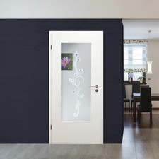 Glaseinsatz für Holztür, Klarglas, Sandstrahldekor, Schmucksteine blau LAS-366