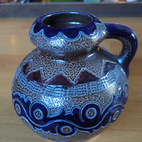 Keramikvase mit henkel blau - keramikvase,