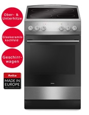 Amica Standherd Glaskeramik-Kochfeld 50cm Edelstahl Grill Elektro-Herd