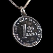 Vintage 925 Silber Anhänger DoDo Münze One Kiss / 1 Bacio Pomellato Italy Ø2,0cm