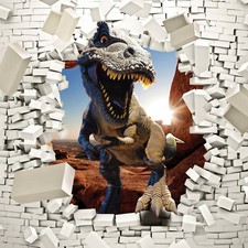 Tapete Dinosaurier Fototapete Vlies 3D EFFEKT Wand Ziegel T-Rex Kinderzimmer 821