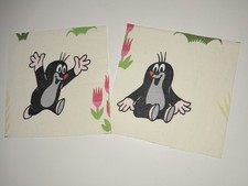 2 niedliche Baumwollstoff-Panels "Maulwurf" 13 x 13 cm Nähen Basteln Patchwork