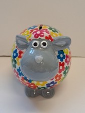 Pomme-pidou Schaf Giselle.Keramik Spartopf Grün, bunte Blümchen 