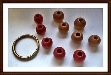 Zum Basteln : Holzkugeln 10 Stück rot und holzfarben mit Metallring + 12 Stück