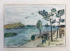 Seelandschaft, Düne, Aquarell signiert A. Comoy, 20. Jh.