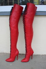Overknee High Heels Echtlederstiefel Crotch Rot Schnürstiefel RIMBA Gr.39 Sexy 