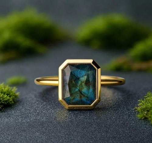 14k gelbgold labradorit ring - labradorit,