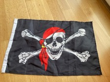 Fahne Flagge Pirat - Totenkopf - Rotes Kopftuch - Stockfahne - 30 x 45 cm