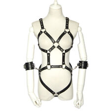 Damen PU Leder Harness Strumpfgürtel Body Hosenträger Korsett mit Handschellen