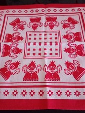 DDR Weihnachts Deckchen Engel Motiv Weihnachtsdeko Tischdecke Stoff Vintage rot