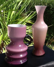 Friedrich Kristallglas Art Deco Überfang lila weiß Vase Vasen Duo Set  2er Set