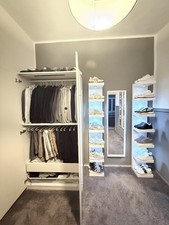 Kleiderschrank, Schuhregal + Spiegel