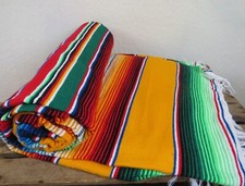 mexikanische Ethno Decke gelb orange  gewebt Mexico 225cm x 150cm Hippie Boho