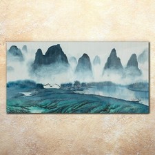 Wandbilder Glasbild Druck auf Glas 140x70 Kunst groß Kleines Haus in den Bergen