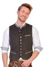 MarJo Herren Trachtenweste Gilet Stefan graugrün Cord Loden Stehkragen 42-64