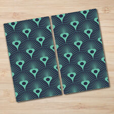 Glas Schneidebrett Herdabdeckplatten Schneideplatten 2x30x52 neonblau Art Deco