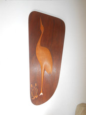 Mid Century Vintage Relief Bild Kraniche Fischreiher Vögel  Holzbrett 42 x 17