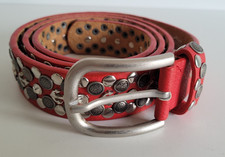 Hochwertiger Nietengürtel Ledergürtel Strasssteine Ankermotiv 100cm TOP  rot