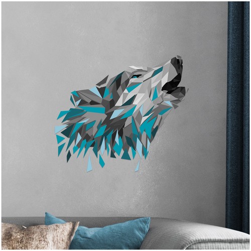 Wandtattoo polygon wolf blau - wandtattoo,