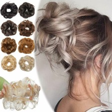 100% Remy Echthaar Dutt Haargummi Extensions Haarteil Messy Bun Haarknoten Glatt