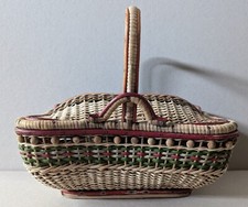 Weidenkorb mit Deckel, mehrfarbig, Bayern,  Österreich, Vintage, Alt, Tracht