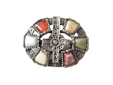 Brosche Keltischer Stil Kreuz Farbsteine Bunt Metall Silberton 16,5g/3,9 x 3,0cm